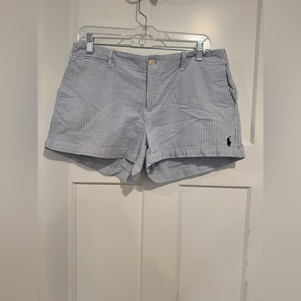 Ralph Lauren Light Blue and White Striped Cotton Bermuda Shorts